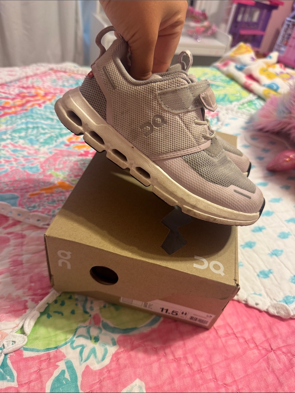 On Kids Cloud Sneaker in Lavender Gray - Hook & Loop Closure